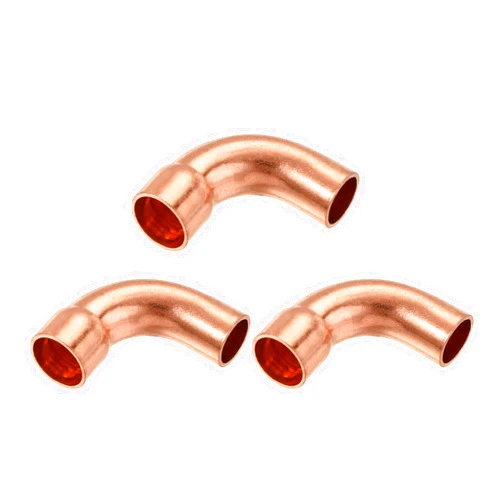 MECCANIXITY 90 Degrees Elbow Copper Pipe Fitting Short Turn Brazing Connection 1/2 Inch ID for HVAC Cooling Solar Equipment, Pack of 3