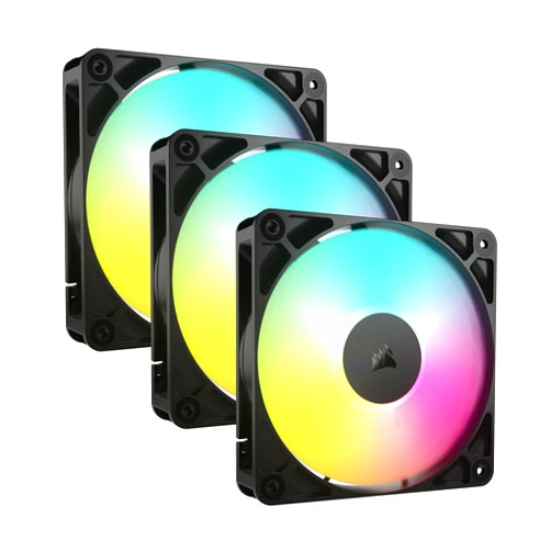 CORSAIR RS120 ARGB 120mm PWM Fans – Daisy-Chain Connection – Low-Noise – Magnetic Dome Bearing – Triple Pack – Black
