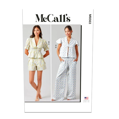 McCall's M8563A Misses' Lounge Tops, Pull-on Shorts and Pants Sewing Pattern Packet, Design Code M8563, Sizes XS-S-M-L-XL-XXL
