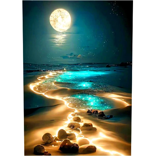 WUSARPLY Moonlight Stamped Cross Stitch Kits - Beach Night Landscape Counted Cross Stitch Kits for Beginners Adults Needlepoint Cross-Stitch Patterns Dimensions Needlecrafts Embroidery Kits Arts and Crafts