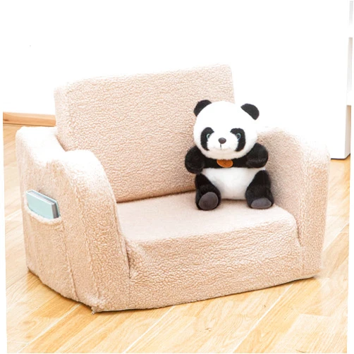SUFUS Toddler Baby Chair Couch Sofa Kids Foldable 2-in-1 Sherpa Fold Out Couch Bed Toddler Chairs Comfy for Boys & Girls Convertible Kids Furniture Sofa to Lounger for Playroom with Double Pockets, Camel