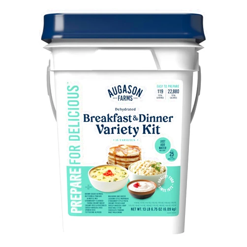 Augason Farms Breakfast and Dinner Variety Kit, Emergency Food Supply Dehydrated Meal Survival Bucket - 119 Servings