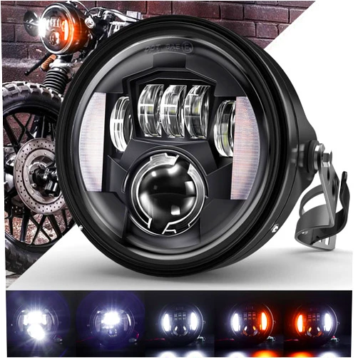 BAOLICY 7 Inch Round LED Motorcycle Headlight DOT Approved with Housing Bucket Mount Bracket Turn Signals DRL Hi/Low Sealed Beam for Har-ley Kawasaki Suzuki Yamaha Honda Motorcycle