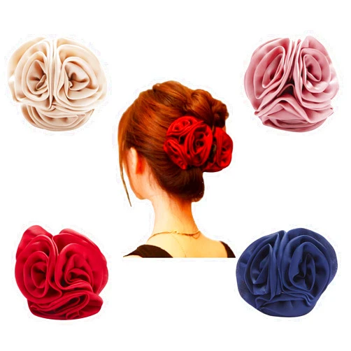 Lawie 4 Pack Large Butterfly Octopus Ribbon Silk Chiffon Rose Flower Large Bows Plastic Hair Claw Clips Jaw Barrettes Grips Clamps Clasps Pins Decorative Buns Fancy Hair Accessories for Women Girl