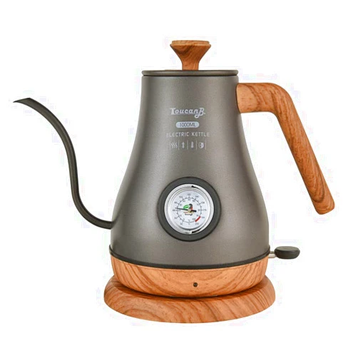 ToucanB Electric Gooseneck Kettle with Thermometer, Fast Heat Pour Over Electric Kettle for Boiling Water Coffee and Tea, 100% Stainless Steel Inner, 1350W Rapid Heating, 1.0 L, Built-in thermometer