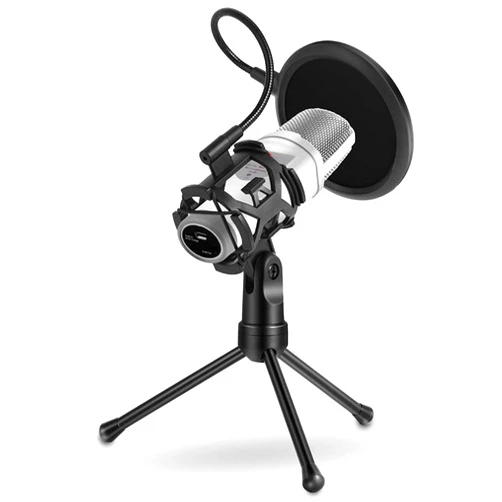 ANTOPY Foldable Microphone Tripod Stand Desktop Mic Holder Shock Mount Pop Filter for Online Broadcasting Chatting Singing