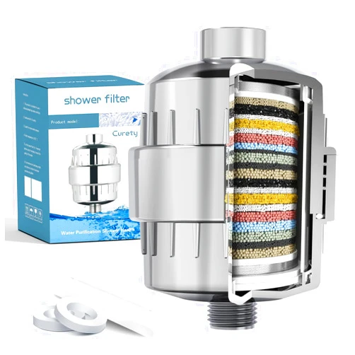 Curety 24 Stage Shower Filter for Hard Water, High Output Shower head filter, Hardwater Filter for Showerhead, Improves Hair, Nails & Skin, Remove Chlorine, Fluoride and Heavy Metals