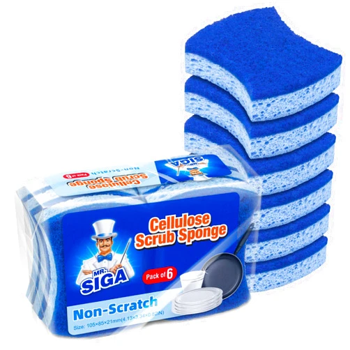 MR.SIGA Non-Scratch Cellulose Scrub Sponge, Dual-Sided Dishwashing Sponge for Kitchen, 12 Pack