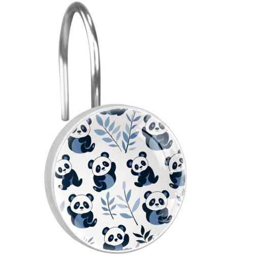 Anna Cowper Cute Panda Shower Curtain Hooks, Rustproof Shower Curtain Rings for Bathroom, Metal Decorative Shower Curtain Hooks Hangers for Shower Curtain Rod, Set of 12 Round Shaped