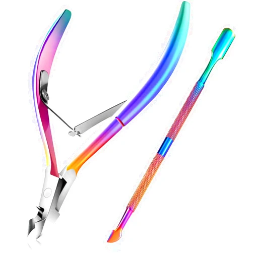 Easkep Cuticle Trimmer with Cuticle Pusher, Cuticle Remover Professional Stainless Steel Cuticle Cutter Nippers Rainbow Sharp Sturdy Pedicure Manicure Tools for Fingernails and Toenails 1