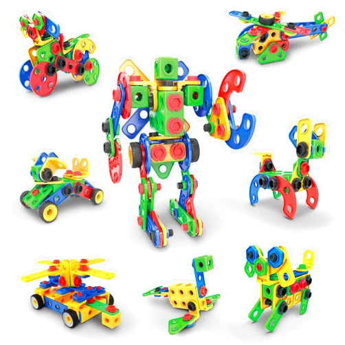 PicassoTiles 152 Pieces Building Block Set Kid Toy STEM Construction Sensory Toys Gifts Engineering Kit Educational w/Idea Book Design Guide, Storage Carry Box, Power Drill, Ratchet, Age 3+ PTN152