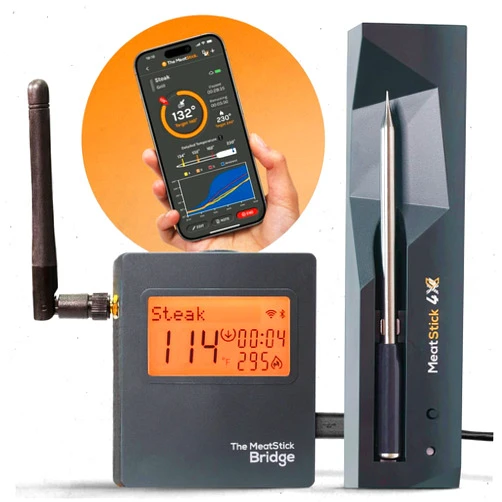 The MeatStick MeatStick 4X WiFi Kit [Unlimited Range] | Quad Sensors Smart Wireless Meat Thermometer with Bluetooth | for Smoking, Grilling, BBQ, Air Fryer, Deep Frying, Oven, Sous Vide, Rotisserie