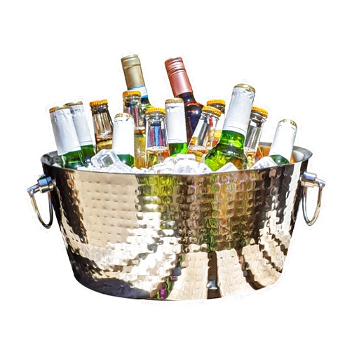 BREKX Hammered Stainless-Steel Beverage Tub, Double-Walled Insulated Anchored Drink Tub & Ice Bucket with Double Hinged Handles, Drink Chiller for Parties, 12 Quarts