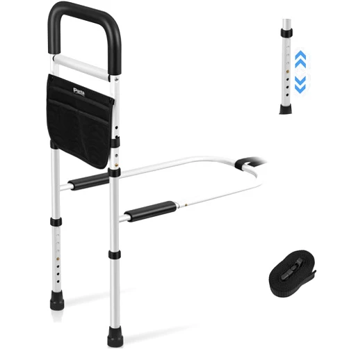 Panta Bed Rails for Elderly Adults Safety, Adjustable Bed Assist Rails for Seniors, Bed Side Rails with Support Legs and Storage Pocket, Portable Bed Cane Fit King, Queen, Full, Twin Bed, Black