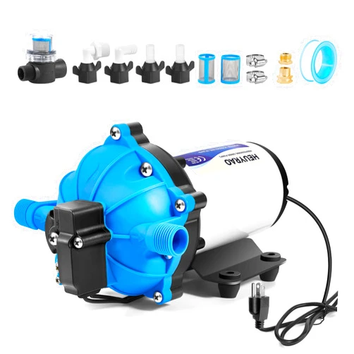 Heuyrao RV Fresh Water Pump 110V AC 7.0GPM 70PSI 5 Chamber Self Priming Water Pressure Diaphragm Pump with Power Plug for Kitchen,Bathroom,RV Marine,Camper,Garden,Trailer