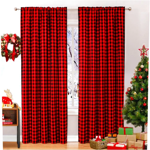 WUBODTI Christmas Red Plaid Curtains 84 Inch Length Red and Black Buffalo Plaid Curtain 2 Panels,Farmhouse Buffalo Checkered Light Filtering Curtain Drapes for Living Room Bedroom Dining Room
