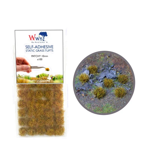 WWS War World Scenics War World Scenics Self Adhesive Static Grass Tufts x 100 – Patchy, 10mm – Model Railway Wargame Scenery Railroad Modelling Diorama Miniature Hobby Tabletop