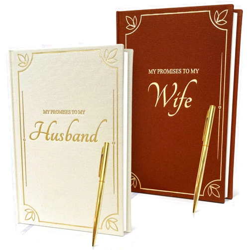 Beautyfort Vow Books for Wedding - Elegant Hardcover Linen with Gold Foil, 80 Lined Pages (8.2x5.7