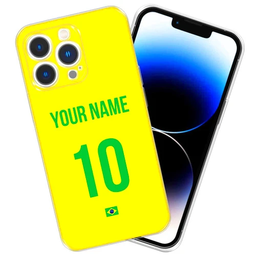 COOZEBRA Football World Cup Custom Personalized Name Jersey Phone Case for Men and Boys' Birthday, Holiday for iPhone 14 13 12 11 Pro Max Plus Mini X XS XR 6 7 8 SE(Brazil)