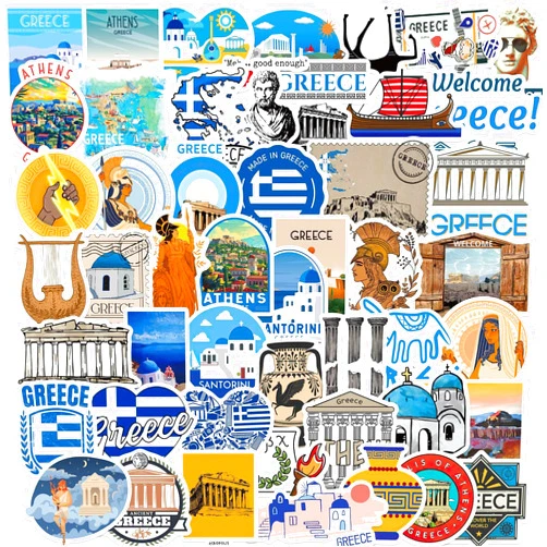 Shucult 50Pcs Greece Stickers Ancient Athens Waterproof Vinyl Aesthetic Decals for Water Bottles Cup Laptop Mobile Phone Skateboard Journal Keyboard Bedrooms Guitar Helmet(Greece)