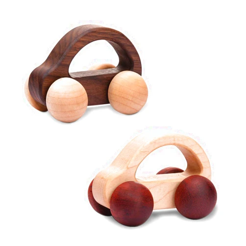 let's make Organic Baby Push Car Wooden Toys 2pc Wood Car and Fine Movement Development and Infant Grasping Montessori Toys