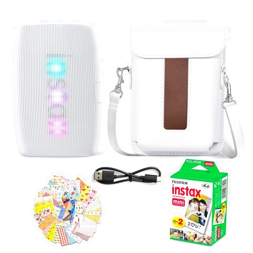 Fujifilm Instax Mini Link 3 Smartphone Printer Clay White + Fuji Film Value Pack (20 Sheets)+ Shutter Accessories Bundle, Incl. Protective Case, 20 Sticker Frames, USB Type C Cable