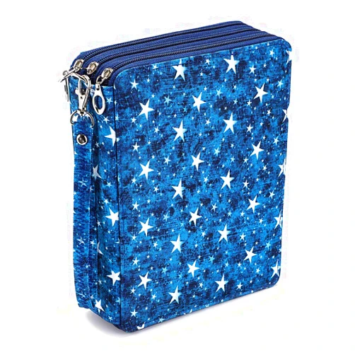 BTSKY Colored Pencil Case- 120 Slots Pencil Holder Pen Bag Large Capacity Pencil Organizer with Handle Strap Handy Colored Pencil Box with Printing Pattern Blue Star