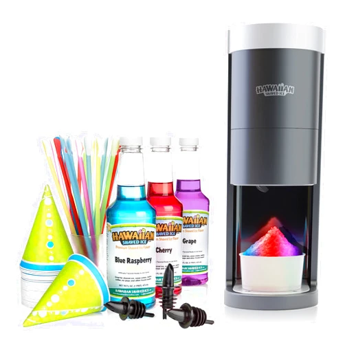 Hawaiian Shaved Ice S777 HomePro Shave Ice Machine With 3 Flavor Snow Cone Syrup Pack Including Party Ready Accessories