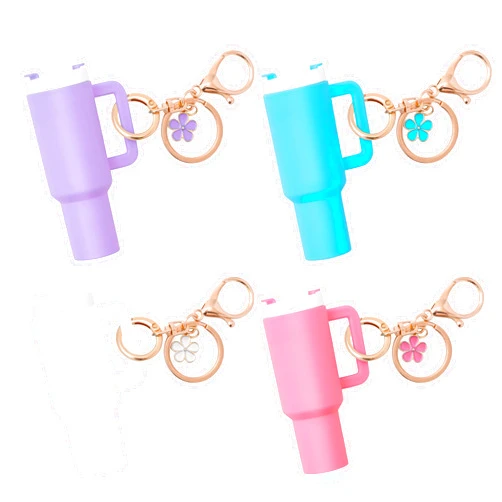 D95BROS 4pcs Mini Tumbler Keychain for Stanley Cup Chapstick Lip Balm, Pill Holder Key Chain Charms for Women Purse Handbag