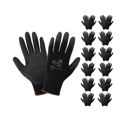 Global Glove PUG-17 Lightweight Polyurethane Dipped Work Gloves, Anti-Static/Electrostatic Compliant with Secure Grip, Bare Hand Sensitivity, Black, 12 Pairs, Medium