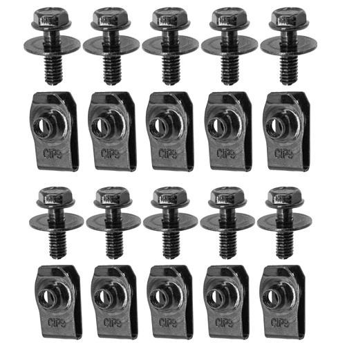 Tzbqrdj 20 Pcs Car Body Bolts & U-nut Clips M6 Clips Engine Under Cover Undertray Splash Shield Guard Bumper Fender Liner Push Retainer Fastener