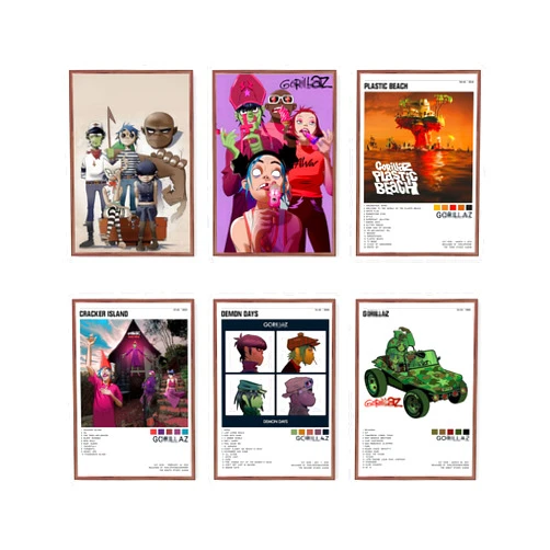 Generic Band Gorillaz Poster Music Album Cover Posters – Set of 6, 8x12in, Unframed Wall Art for Room Aesthetic, Bedroom, and Living Room Décor