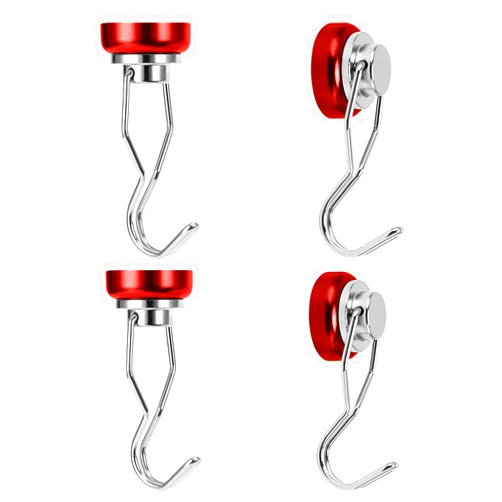 Ant Mag Swivel Magnetic Hooks 50lbs Heavy Duty Grill Magnet Hooks 4 Pack with Scratch Proof Stickers Great for Home Refrigerator Kitchen Store Grill BBQ Office Warehouse (Red)
