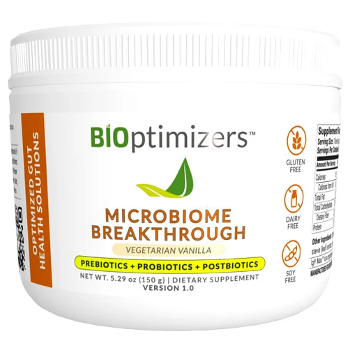 BiOptimizers Microbiome Breakthrough Repair Powder - Vegetarian Vanilla - Contains Probiotics for Men and Women - Gas & Bloating Relief - GI Revive - Improves Gut Health - 30 Servings - 150g