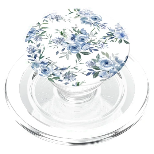 Castlepop Dusty Blue Floral Pattern Botanical Roses Flowers White PopSockets PopGrip for MagSafe