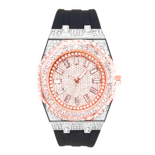 ICE STAR Men's 43mm Iced Out Octagon Watch – Silicone Band, Baguette Dial, Quartz Movement, Luxury Hip-Hop Style