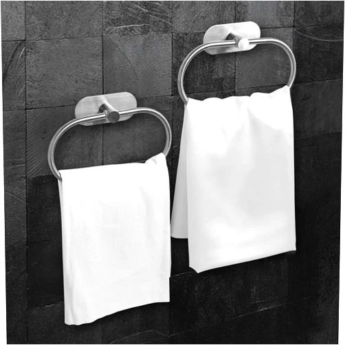 Abnaok 2Pack Self Adhesive Towel Ring for Bathroom Stainless Steel Adhesive Hand Towel Holder No Drilling Modern Hand Towel Hanger Stick on Wall Brushed Nickel