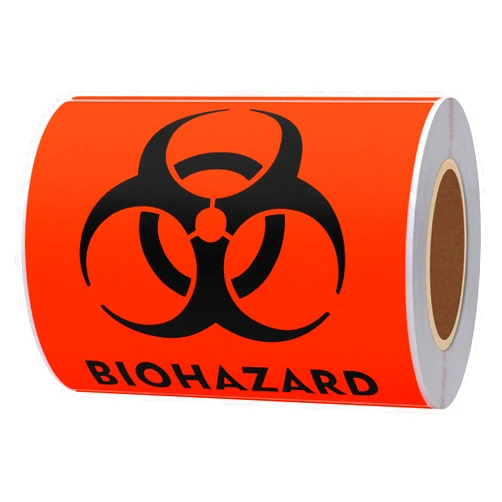 Hybsk 100 PCS Biohazard Labels Warning Sign 4 x 4 inch Fluorescent Red-Orange Hazardous Stickers for Hospital Waste Containers (Biohazard)