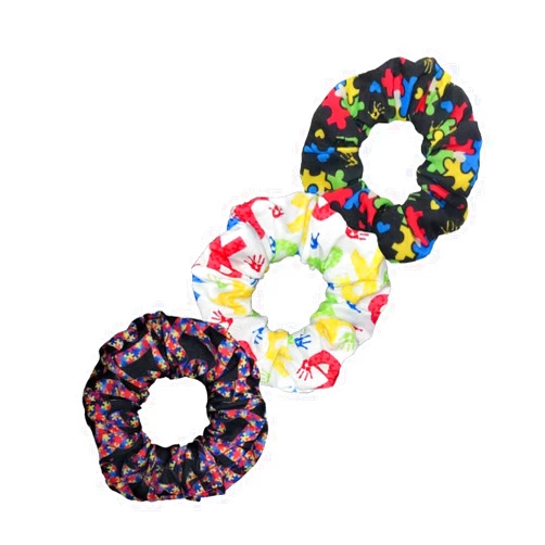 MiaSophia Autism Awareness Puzzle Ribbon Scrunchies, multi