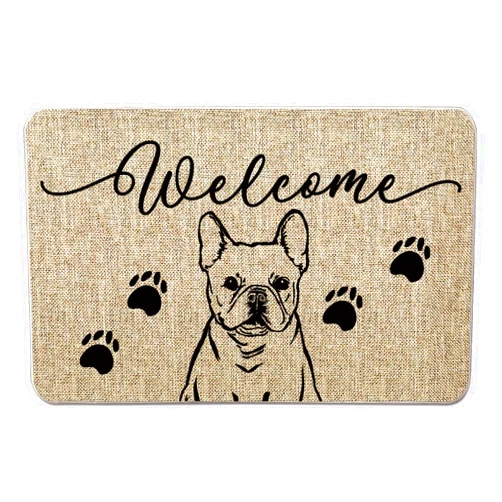QIONG MENG Dog Door Mat French Bulldog Welcome Doormats Farmhouse Home Decor Entrance Rug Kitchen Floor Front Door Mat 17 x 27 Inch for Outdoor Indoor