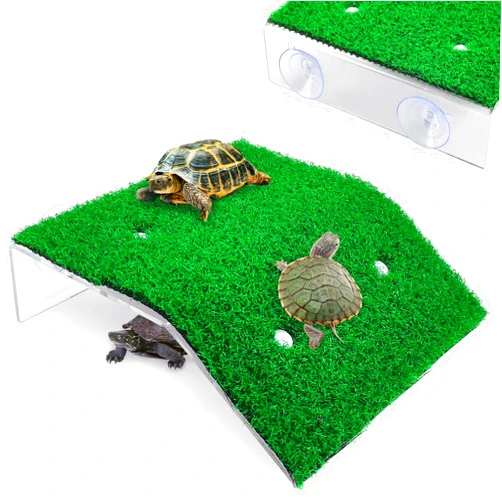 Keedolla Lawn Turtle Basking Platform Tortoise Resting Terrace, Simulation Grass Turtle Ramp Tortoise Climbing Ladder for Aquarium, Fish and Turtle Tank - Large