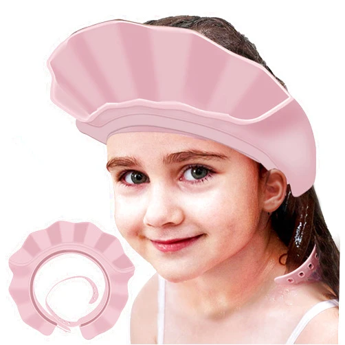 KOMIDK Baby Kids Shower Cap Shower Cap for Kids Shampoo Bath Bathing Hat Silicone Adjustable Washing Hair Shower Bathing Protection Bath Cap for Toddler, Baby, Kids, Children (Pink)