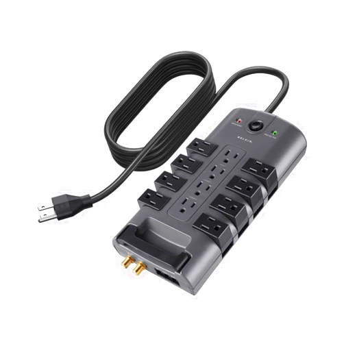 Belkin Surge Protector Power Strip w/ 8 Rotating & 4 Standard Outlets - 8ft Sturdy Extension Cord w/ Flat Pivot Plug for Home, Office, Travel, Desktop & Charging Brick - 4320 Joules of Protection
