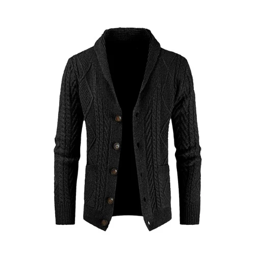 JMIERR Men's Casual Long Sleeve Shawl Collar Buttons Down Cable Knit Cardigan Sweater with Pockets