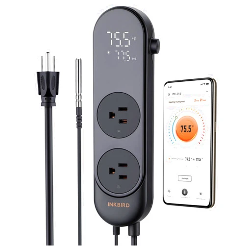 INKBIRD Smart Temperature Controller Heating Cooling 2-Stage Outlet Thermostat Controller Plug for Reptiles Aquarium Homebrew Breeding Fermenter 10A/1200W
