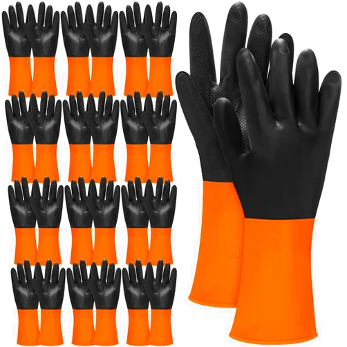 Copkim 12 Pairs Chemical Resistant Latex Gloves Reusable Heavy Duty Rubber Industrial Gloves, Resist Acid, Oil, Alkali
