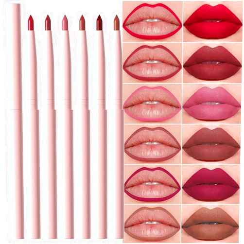 evpct 6Pcs Retractable Lip Liner Pencils Set for Shaping & Sculpting Lips, Ruby Mauve Red Rose Nude Pink Plum Purple Taupe Brown Creamy Matte Velvet Pigmented Rich Lip Colors Liner Crayon Lipstick 02