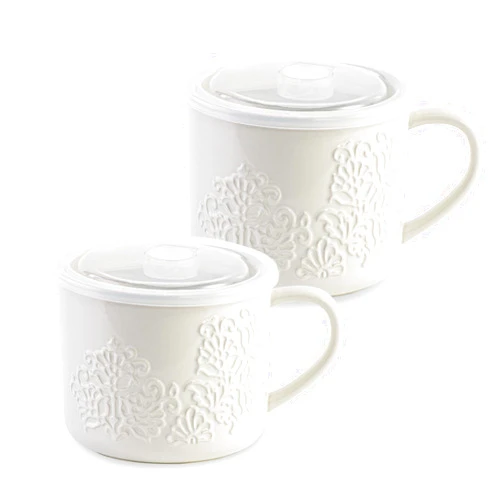 Lunaicorn Soup Bowls with Handle and Vented Lid, 35oz Large Wide Ceramic Soup Mugs, Soup Cups for Ramen, Oatmeal, Pastas, Cereals, Set of 2, Microwave Safe (White)