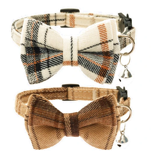 JVVGPET Breakaway Cat Collars - Bow Tie Cute Cat Collar with Bells for Girl Boy Cats, Puppy - Plaid Soft Adjustable Pet Collars Cat Accessories