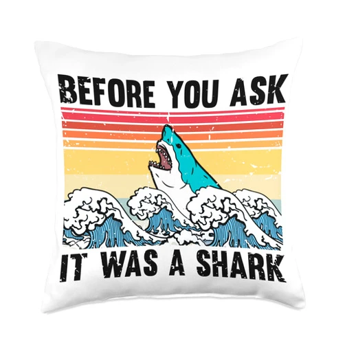 Retro Amputated Statements Sarcastic Graphic Gag Vintage Ironically Asking Amputees Shark Illustration Puns Throw Pillow, 18x18, Multicolor